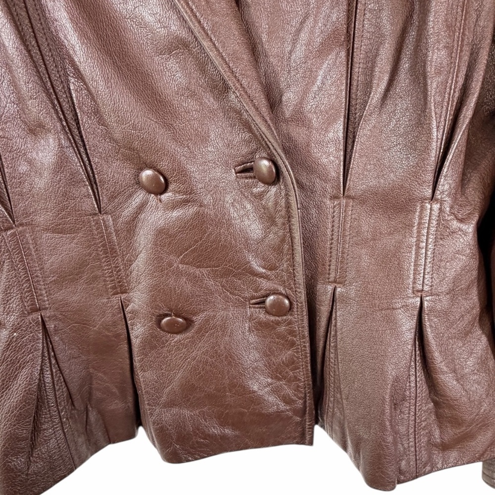 Together 9 Vintage Brown Genuine Leather Double Breasted Blazer Women’s Large - Picture 14 of 16